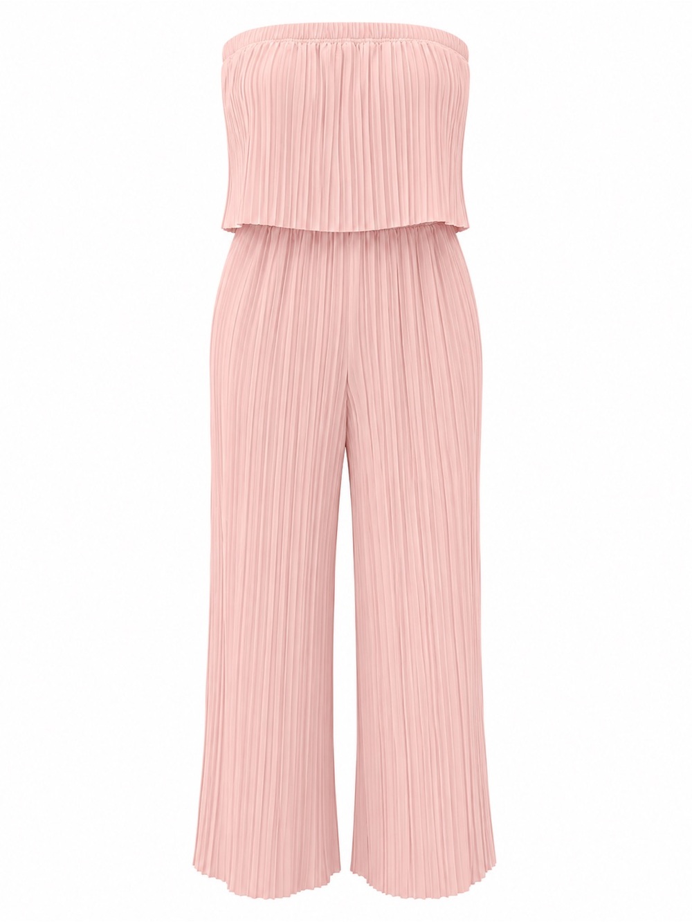 Strapless Pleated Wide-Leg Jumpsuit — Dusty Pink